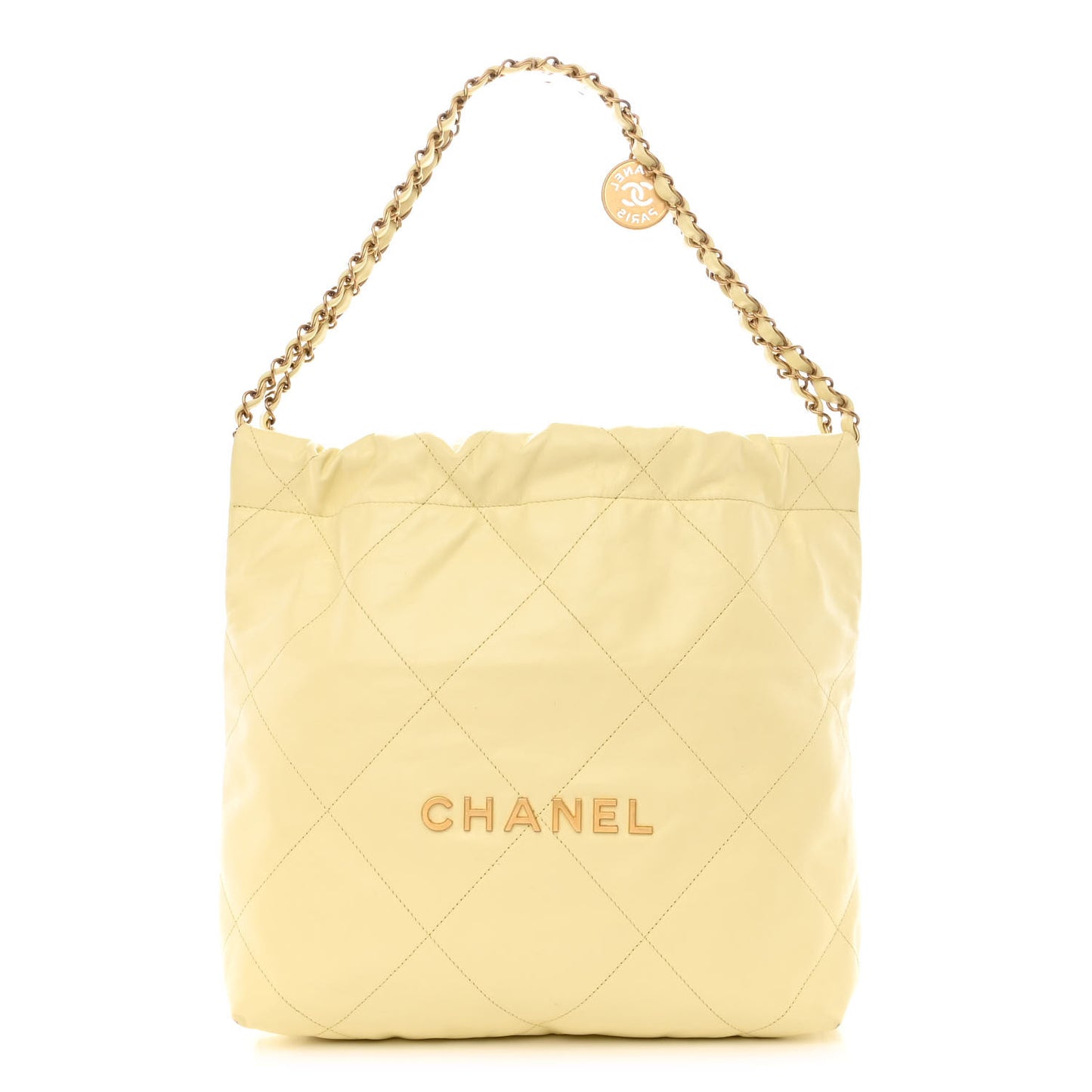 Shiny Calfskin Quilted Small Chanel 22 Light Yellow