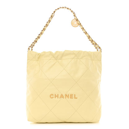 Chanel Shiny Calfskin Quilted Small Chanel 22 Light Yellow 3 of 12