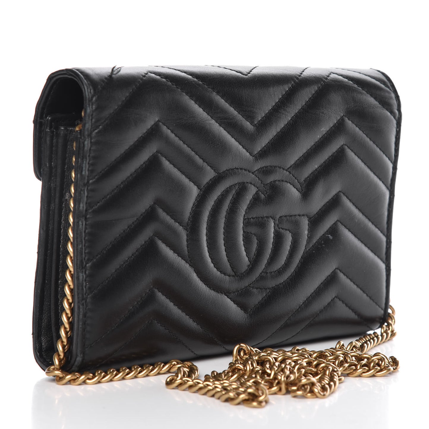 Calfskin Matelasse GG Marmont Chain Wallet Black