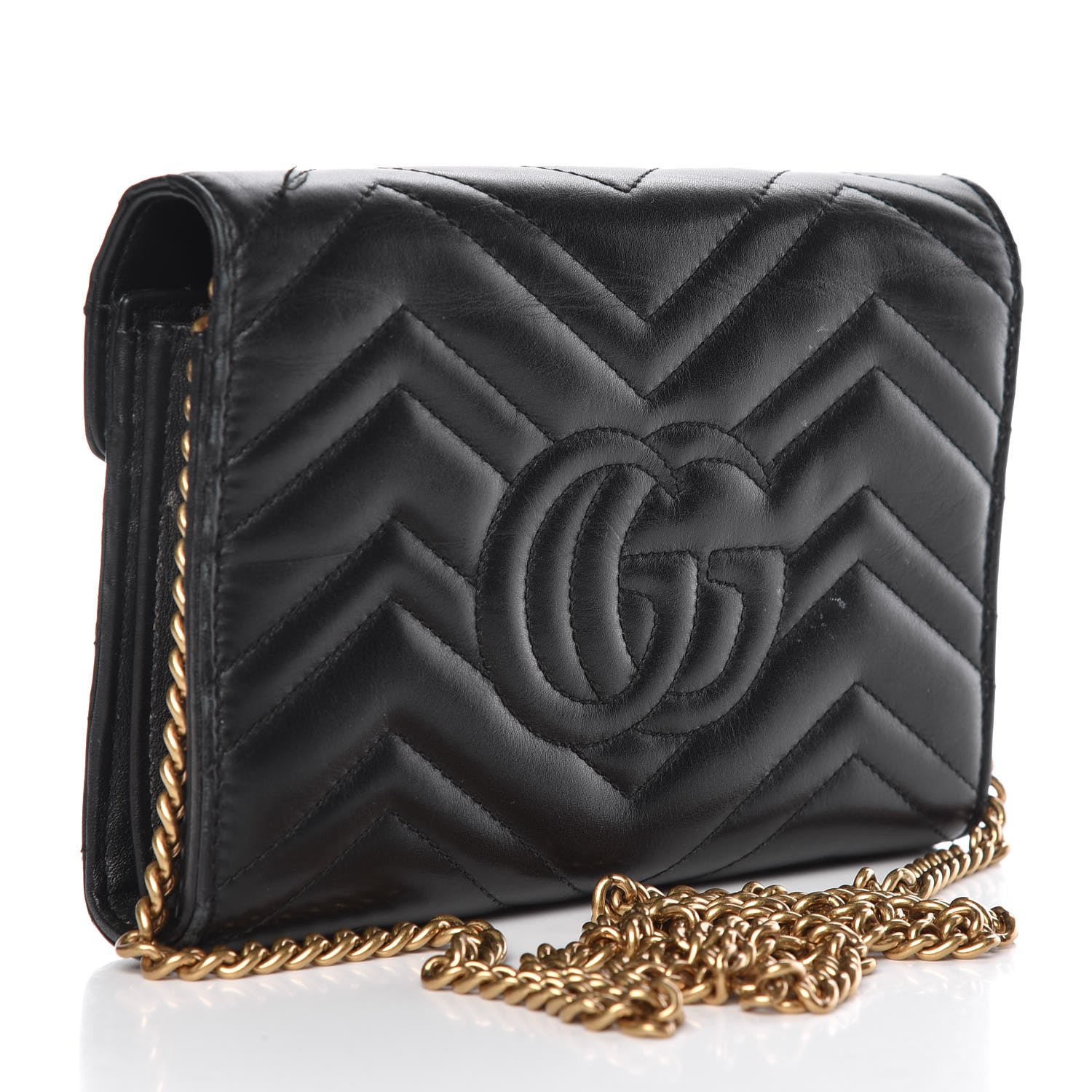 Gucci Calfskin Matelasse GG Marmont Chain Wallet Black 3 of 14