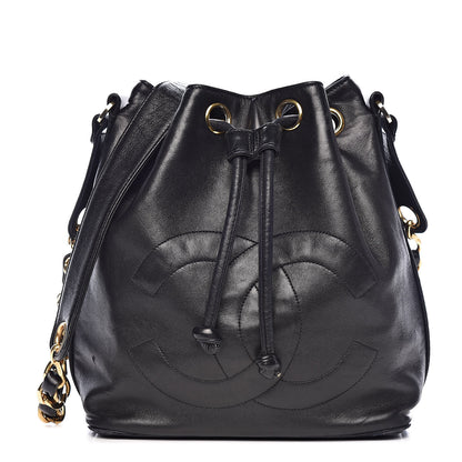 Chanel Lambskin CC Stitched Drawstring Bucket Bag Black 1 of 16