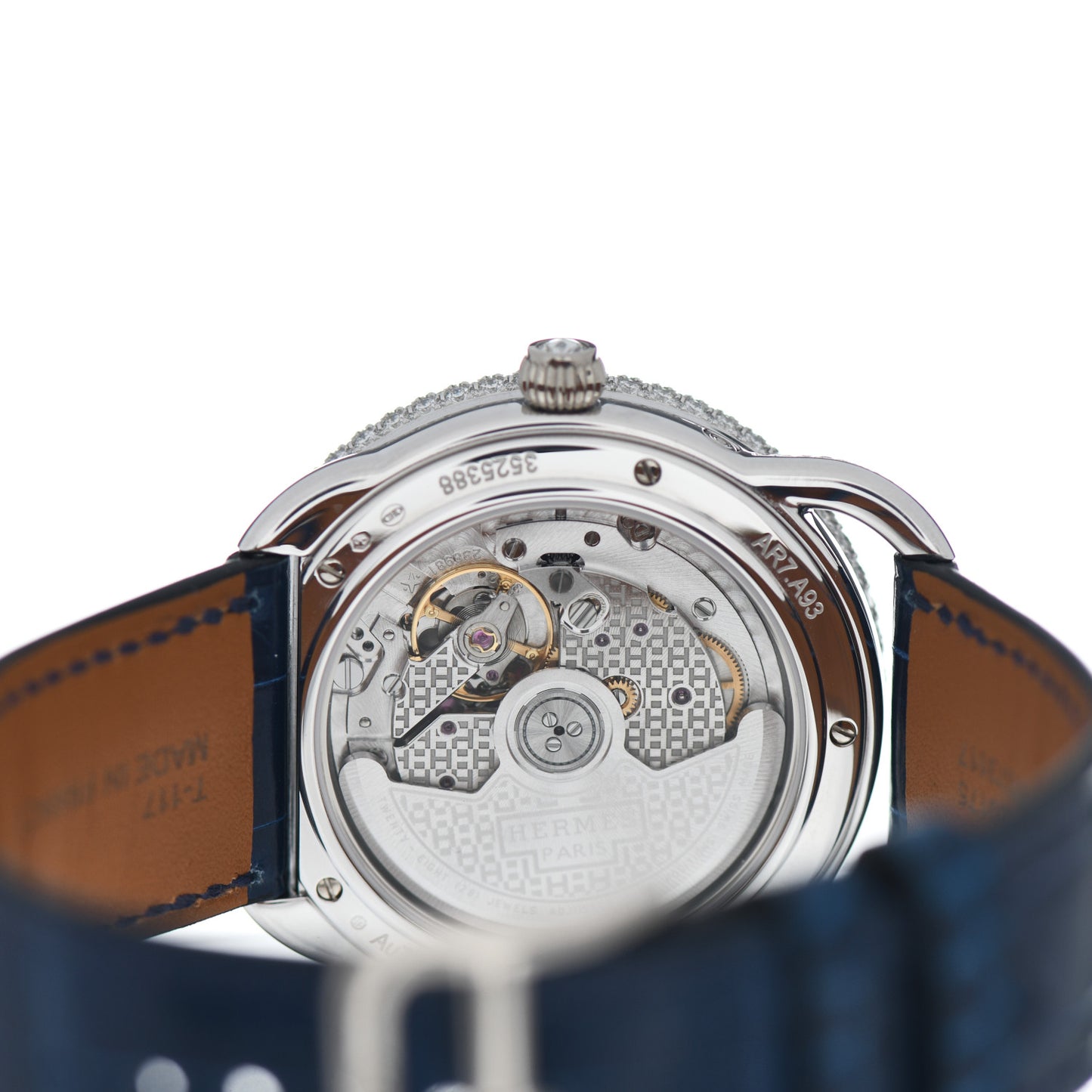 18K White Gold Alligator Diamond 38mm Arceau Petite Lune Automatic Watch Bleu Saphir