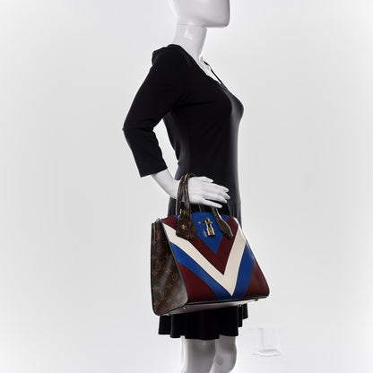 Louis Vuitton Calfskin Monogram City Steamer MM Blue Burgundy White 2 of 9
