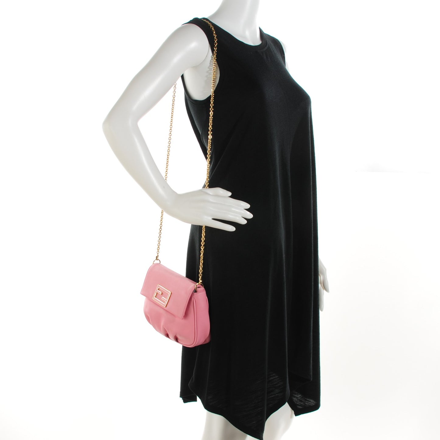 Vitello Flamingo Enamel Fendista Pouchette Crossbody Pink