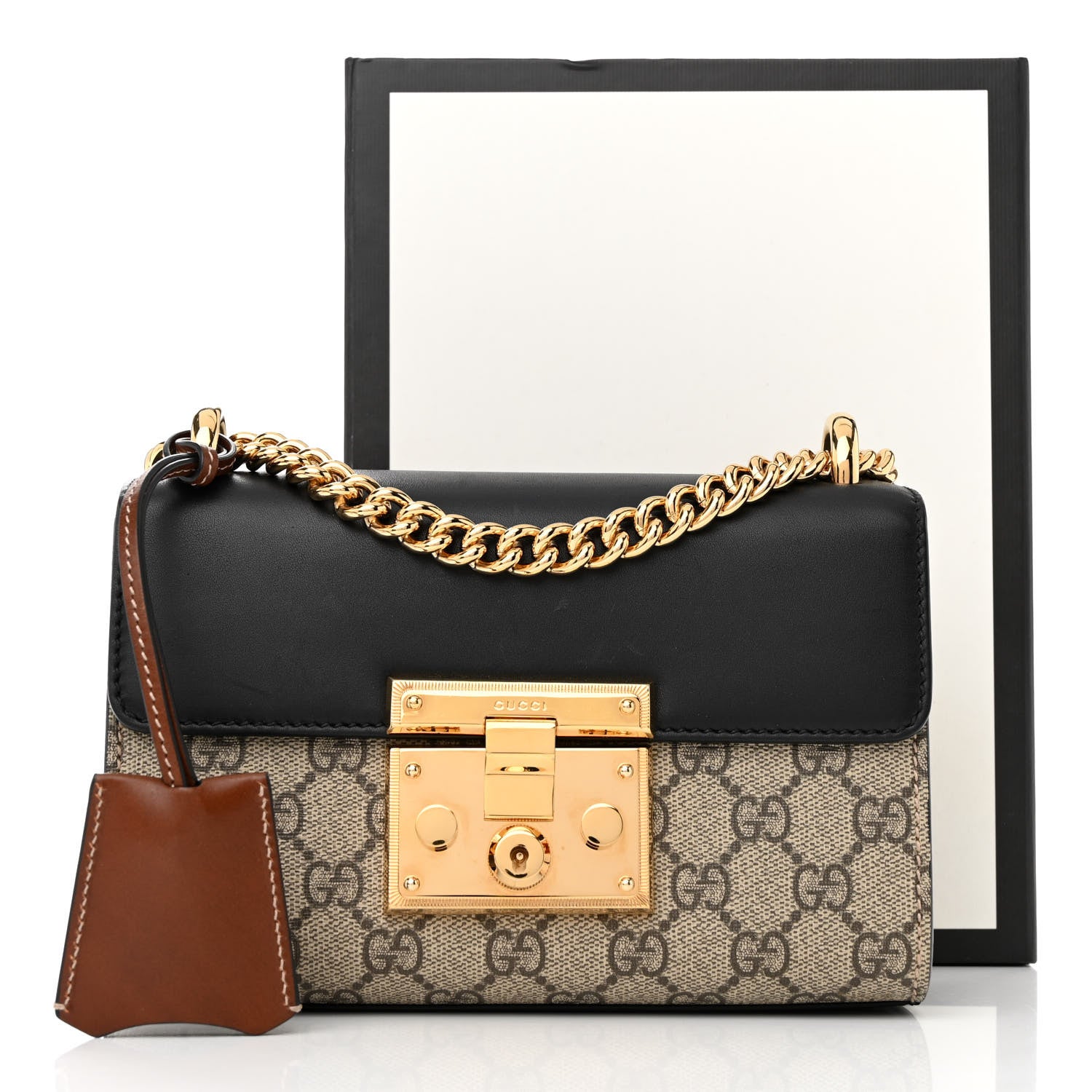 Gucci GG Supreme Monogram Calfskin Small Padlock Shoulder Bag Beige Black Cuir 14 of 14