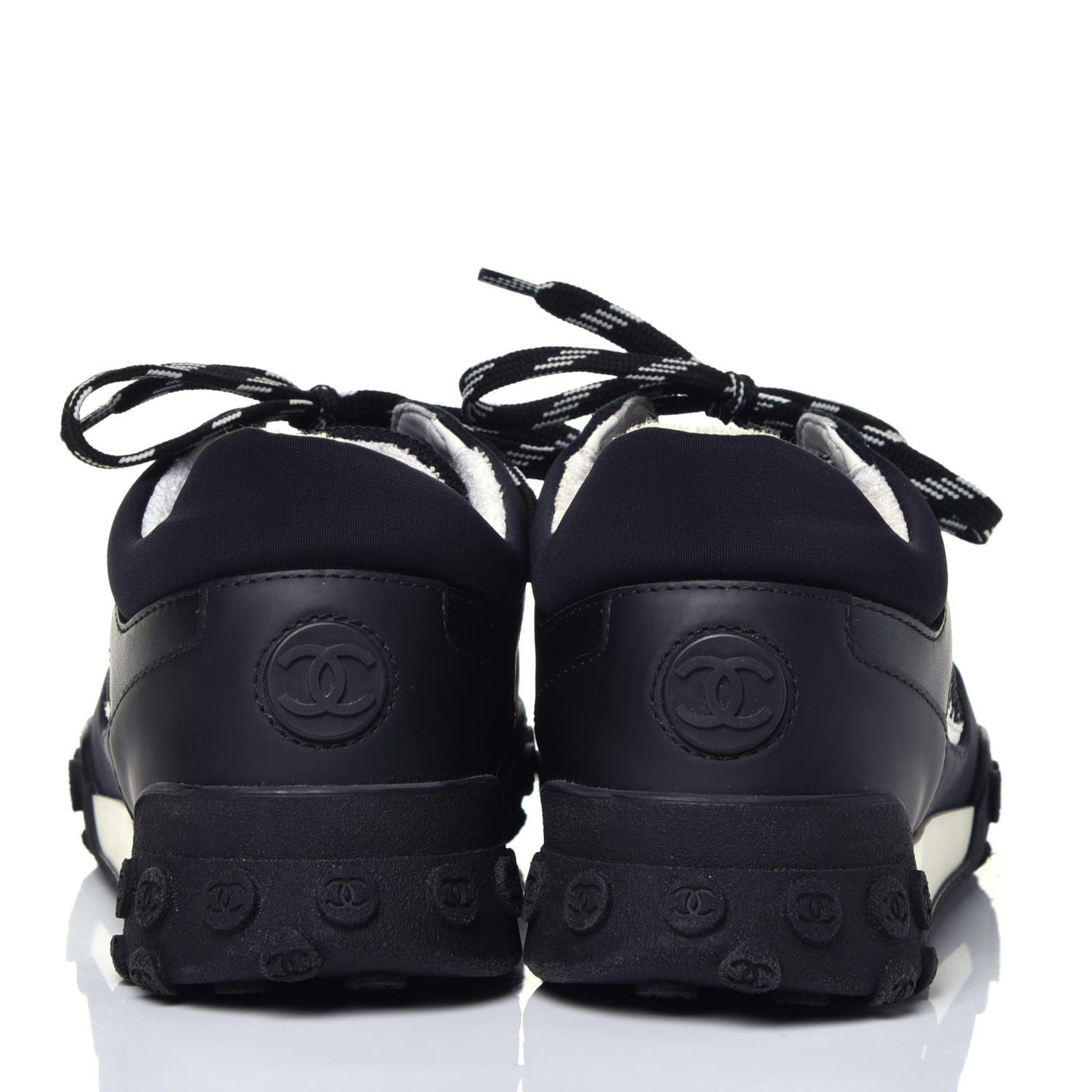 Calfskin Mesh Lycra Womens Logo Sneakers 36.5 Black