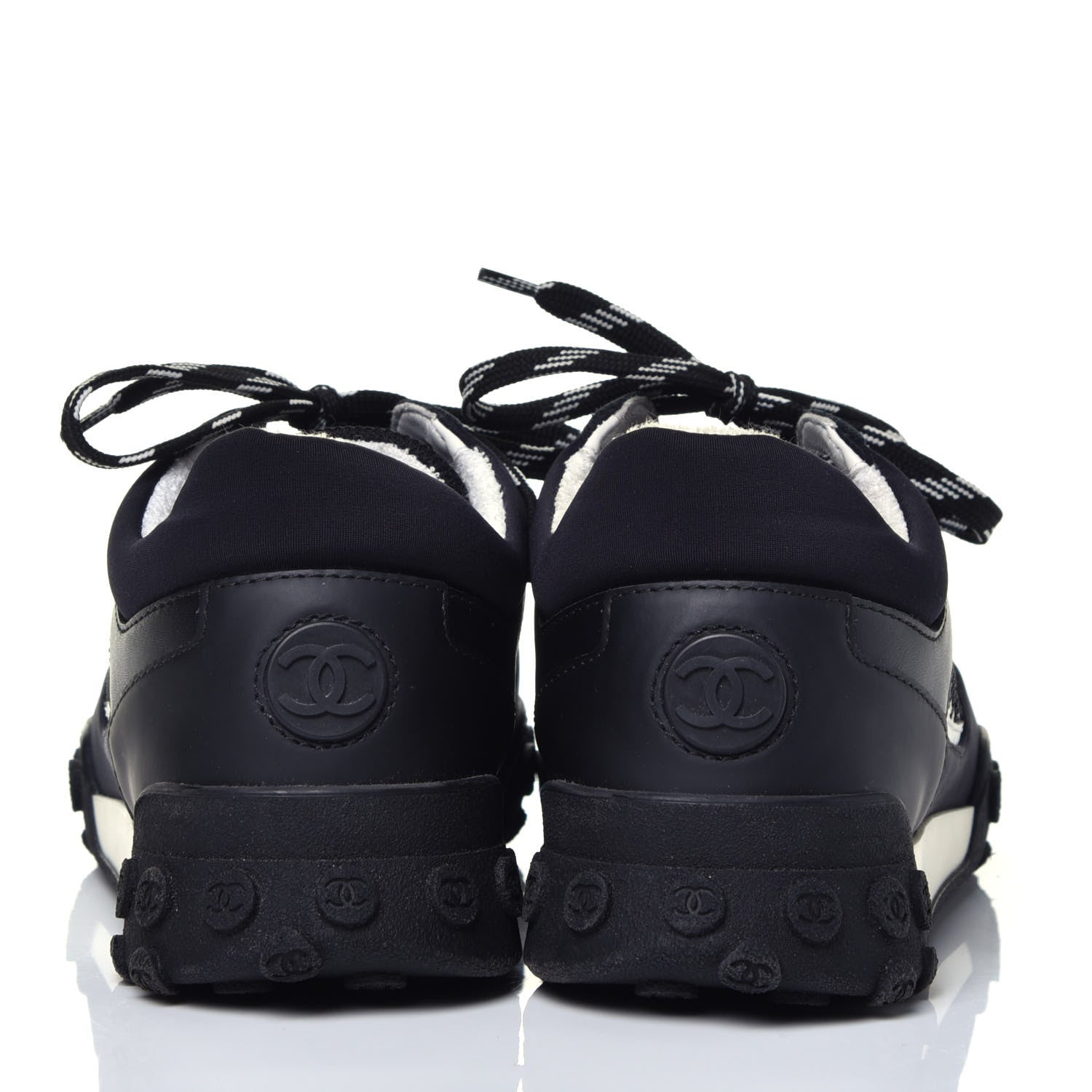 Chanel Calfskin Mesh Lycra Womens Logo Sneakers 36.5 Black 5 of 9