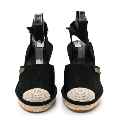 Fendi Canvas FF Embroidered Roma Ankle Wrap Wedge Espadrilles 36 Black 3 of 11