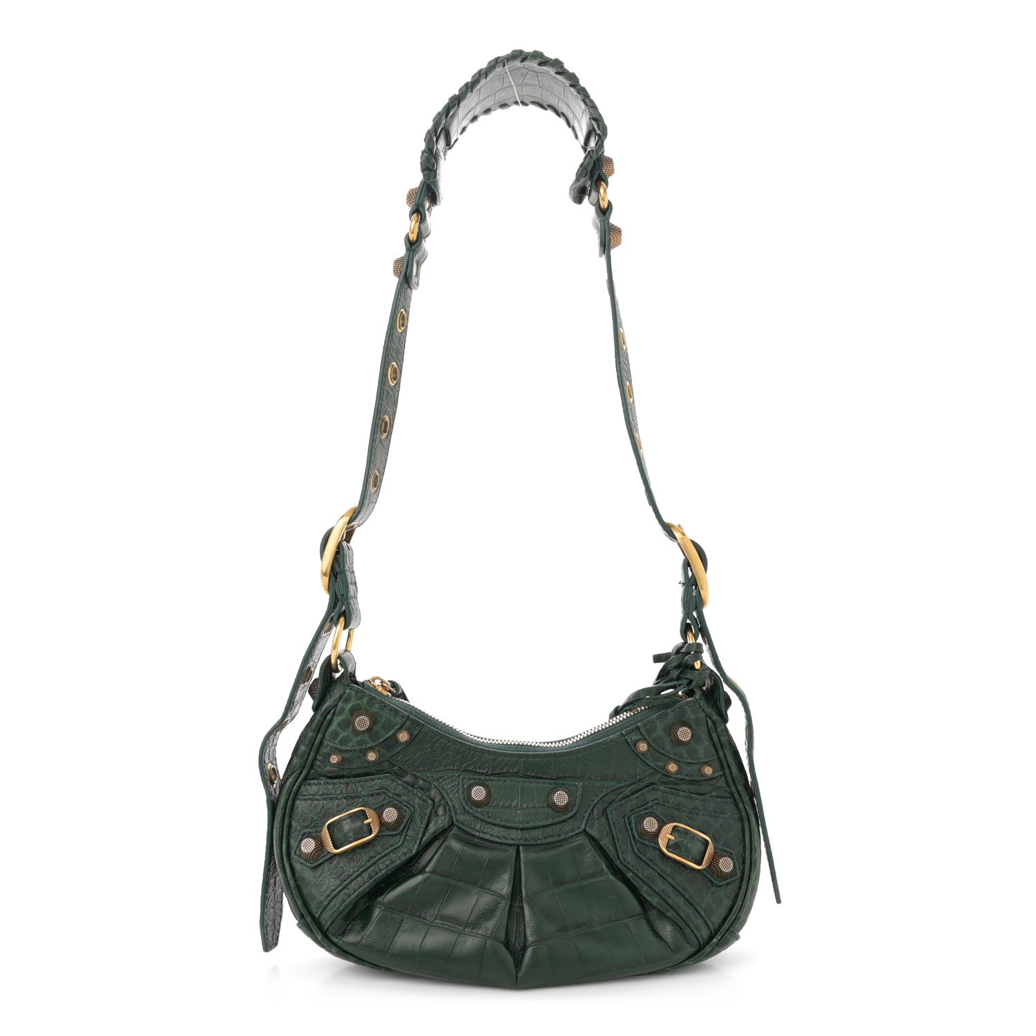Balenciaga Extra Supple Calfskin Crocodile Embossed Le Cagole Shoulder Bag XS Forest Green 1 of 16