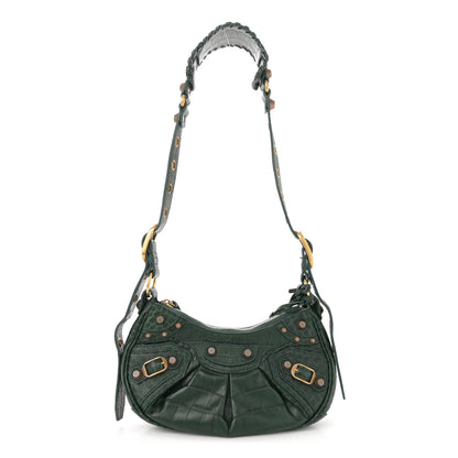 Balenciaga Extra Supple Calfskin Crocodile Embossed Le Cagole Shoulder Bag XS Forest Green 1 of 16