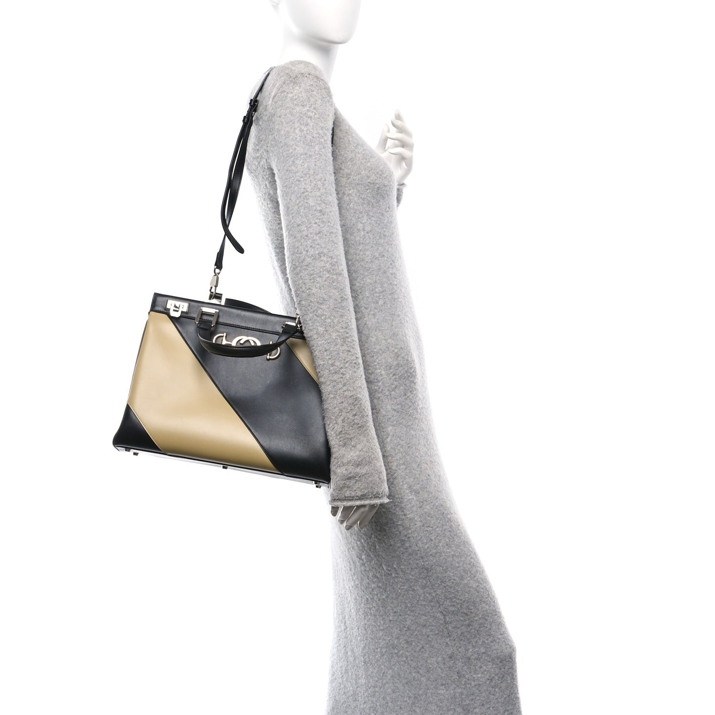 Smooth Calfskin Diagonal Striped Medium Zumi Top Handle Bag Black Beige