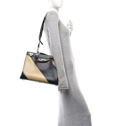 Gucci Smooth Calfskin Diagonal Striped Medium Zumi Top Handle Bag Black Beige 2 of 10