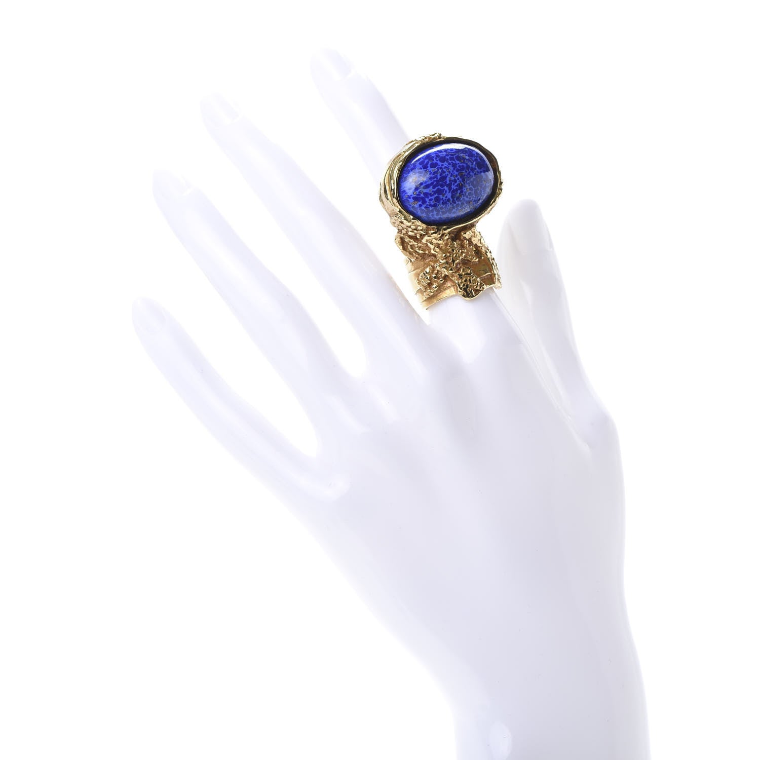 Saint Laurent Glass Cabochon Arty Ovale Ring 5 Gold Lapis 2 of 5