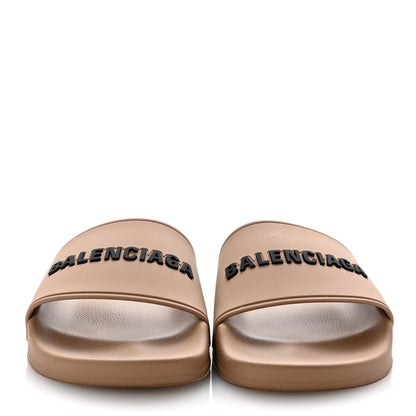Balenciaga Rubber Womens Logo Pool Slide Sandals 37 Beige Black 3 of 8