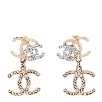 Chanel Crystal Pearl Double CC Drop Earrings Gold Silver 1 of 5