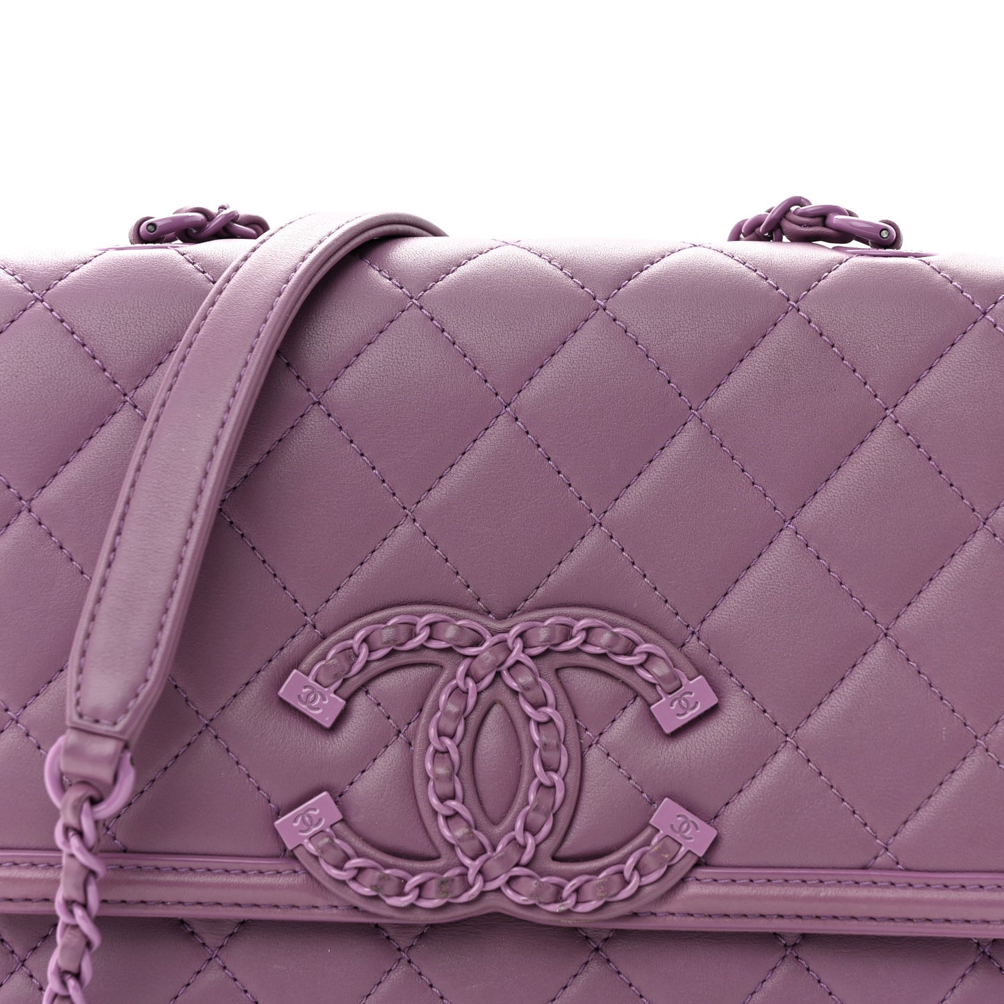 Lambskin Quilted Small CC Filigree Flap Purple
