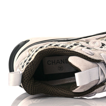 Chanel Suede Calfskin Embroidered CC Sneakers 37 Ecru Light Gray 7 of 9