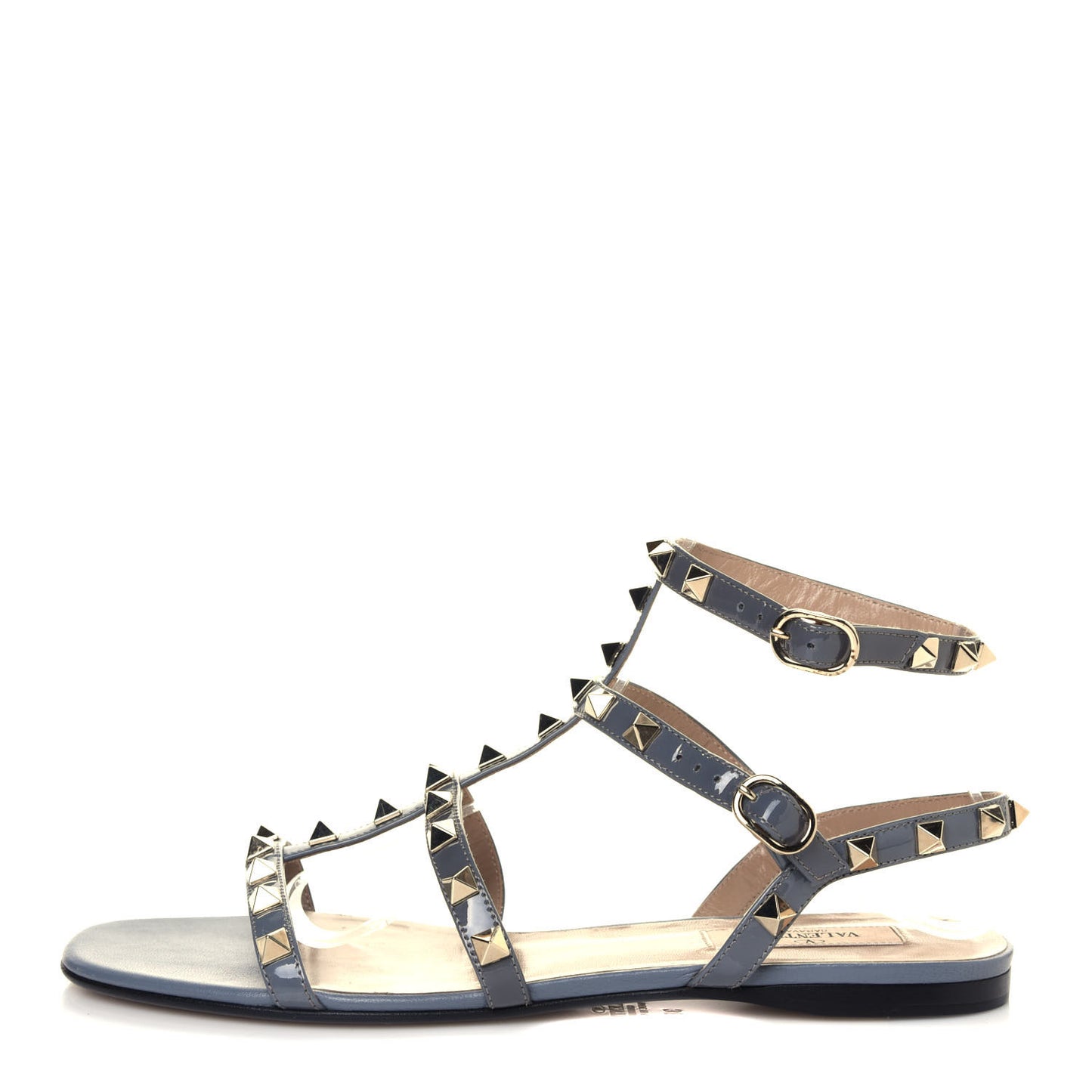 Patent Rockstud Gladiator Flat Sandals 38 Light Stone