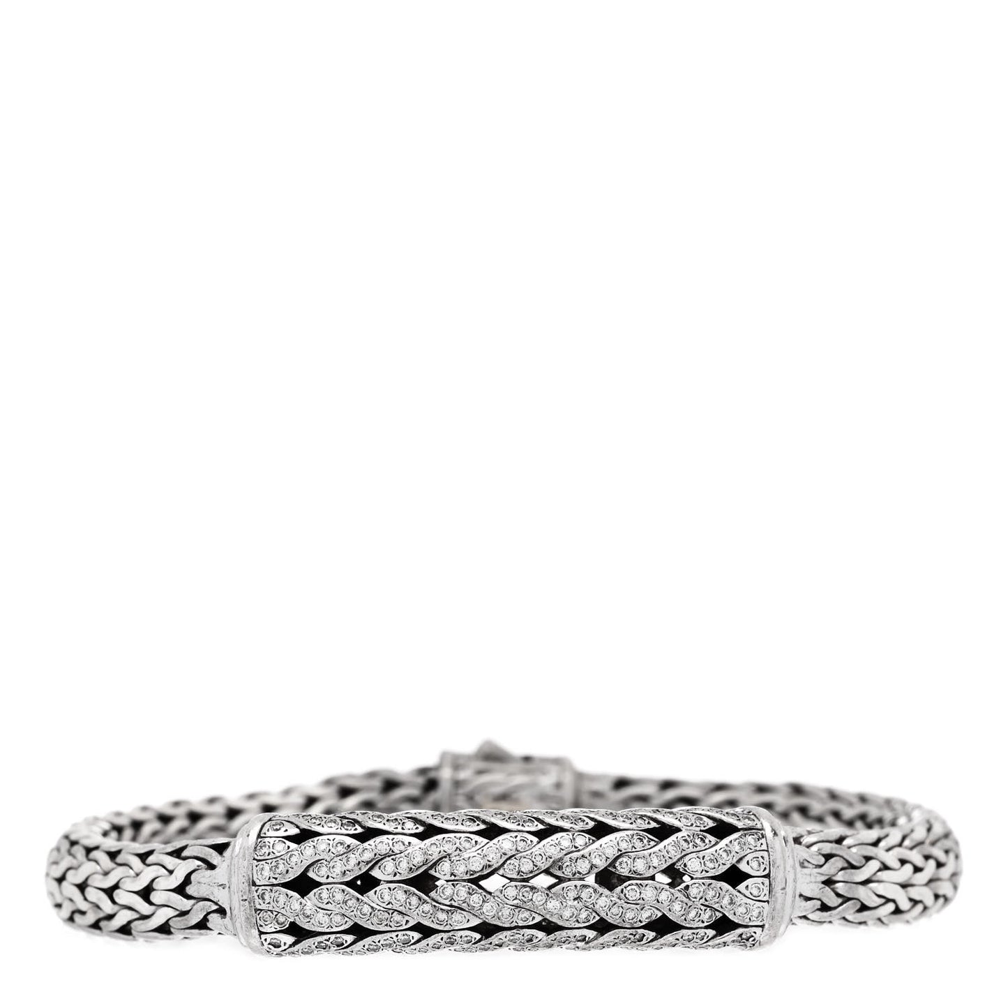 Sterling Silver 18K Yellow Gold Diamond Classic Chain Woven Station Bracelet