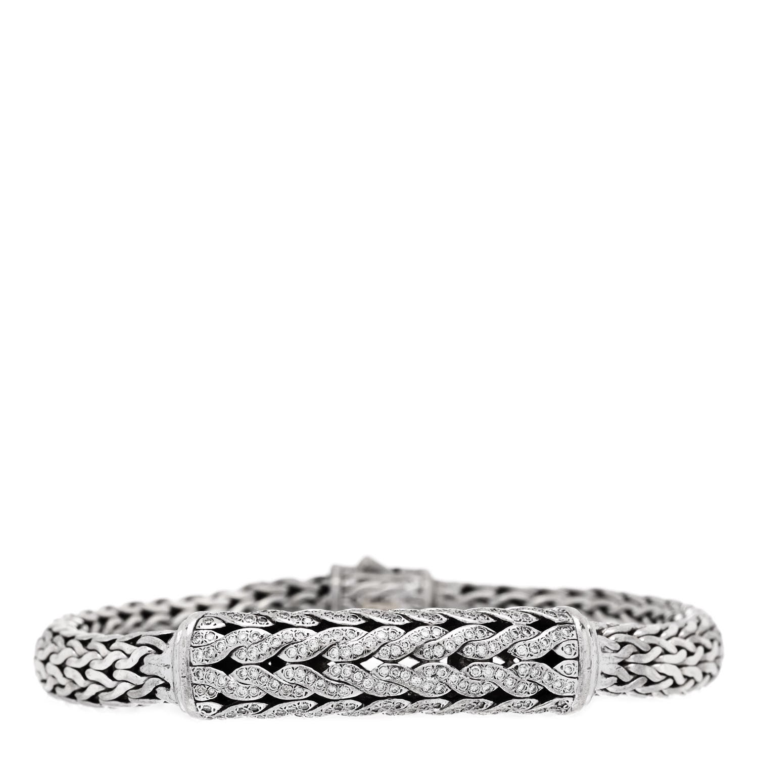 John Hardy Sterling Silver 18K Yellow Gold Diamond Classic Chain Woven Station Bracelet 1 of 6