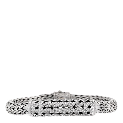 John Hardy Sterling Silver 18K Yellow Gold Diamond Classic Chain Woven Station Bracelet 1 of 6