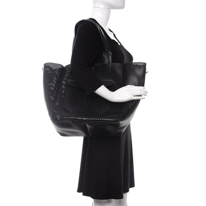 Tom Ford Calfskin Perforated T Twist Tote Black 2 of 9