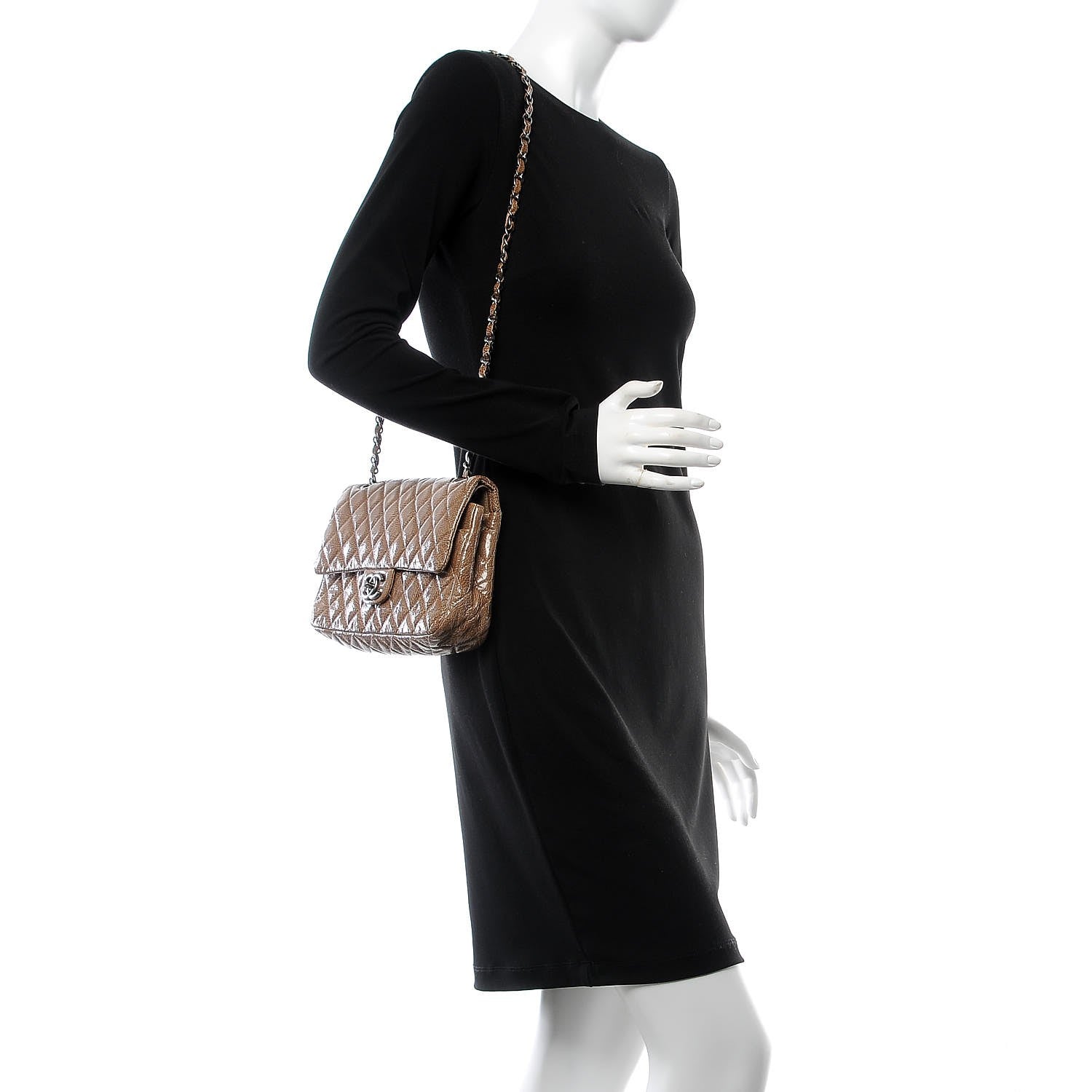 Chanel Crinkled Patent Quilted Medium Double Flap Beige 2 of 8