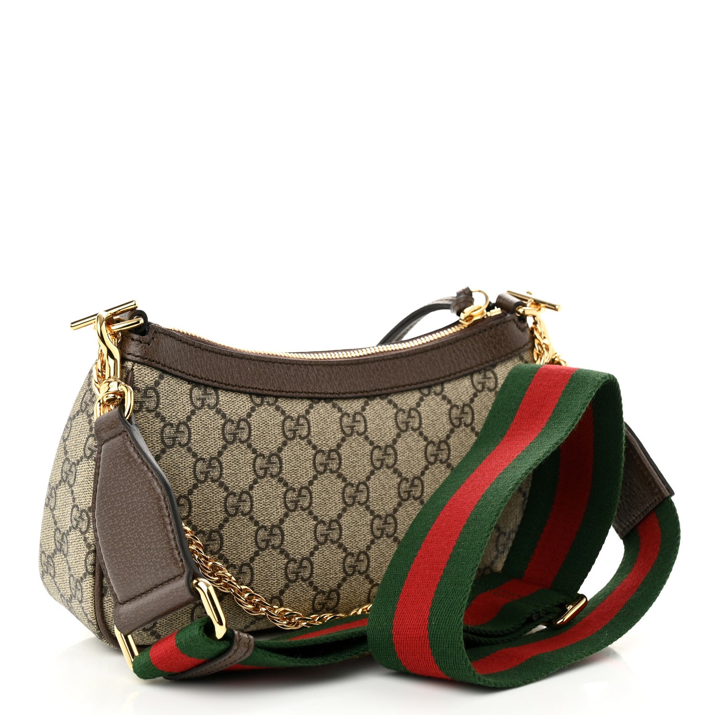 GG Supreme Monogram Textured Dollar Calfskin Web Small Ophidia GG Handbag Beige Ebony New Acero