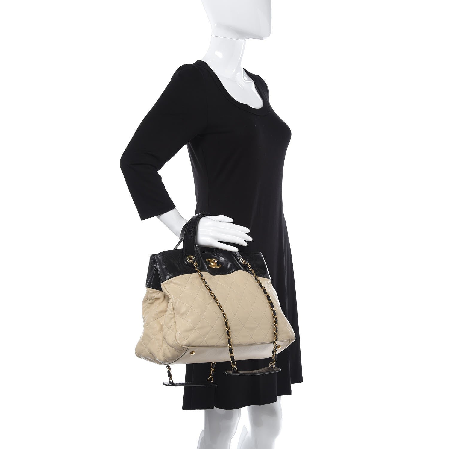 Chanel Calfskin Quilted In The Mix Shopping Tote Beige Black 2 of 10