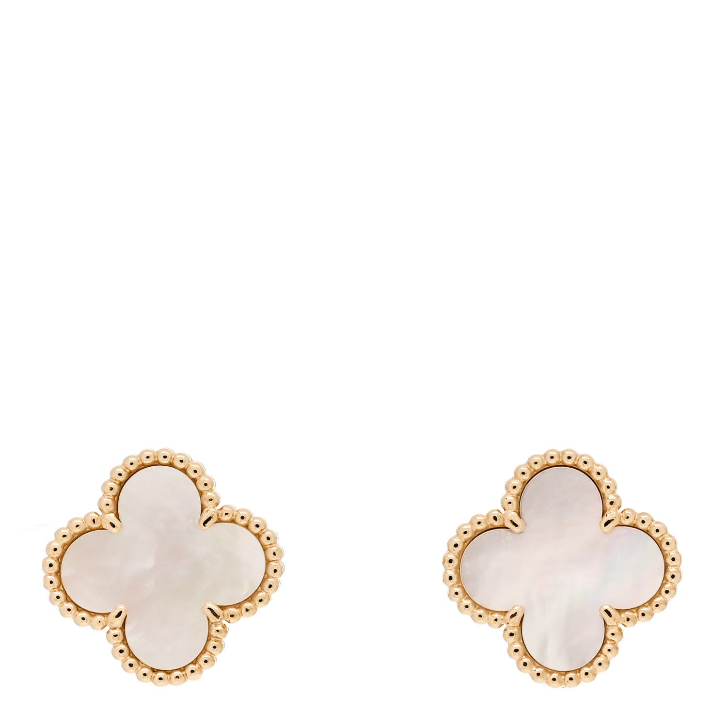 Van Cleef & Arpels 18K Yellow Gold Mother of Pearl Vintage Alhambra Earrings 1 of 5