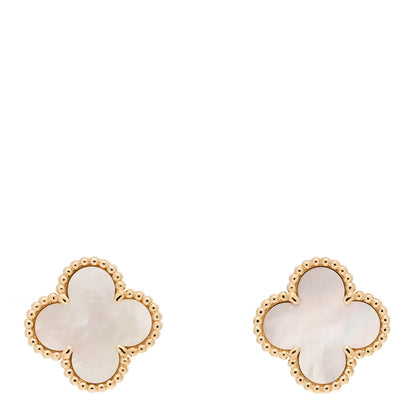 Van Cleef & Arpels 18K Yellow Gold Mother of Pearl Vintage Alhambra Earrings 1 of 5