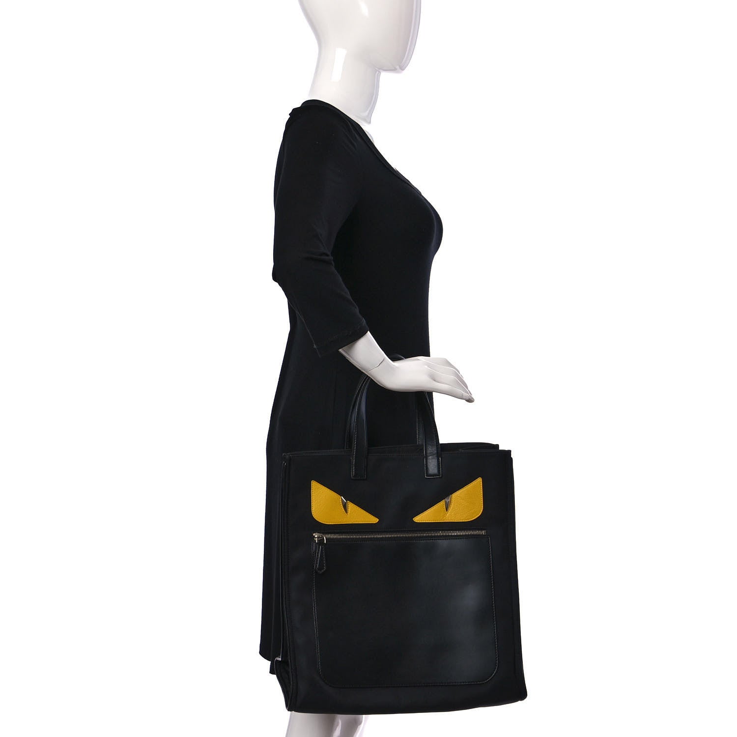 Fendi Nylon Vitello Liberty Dolce Monster Eyes Tote Black Sunflower 2 of 13