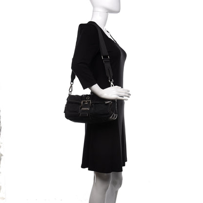 Prada Soft Calfskin Nylon Buckle Shoulder Bag Black 2 of 15