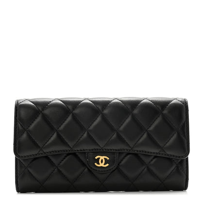 Chanel Lambskin Quilted Large Gusset Flap Wallet Black 1 of 15