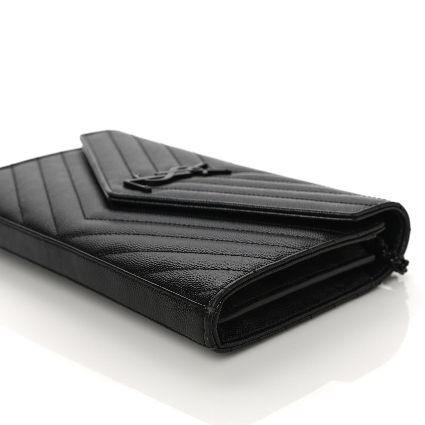 Grain De Poudre Matelasse Chevron Monogram Chain Wallet Black