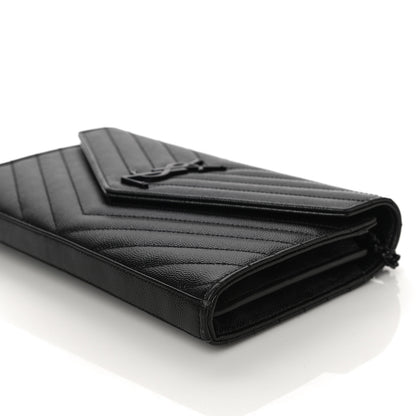 Saint Laurent Grain De Poudre Matelasse Chevron Monogram Chain Wallet Black 10 of 12