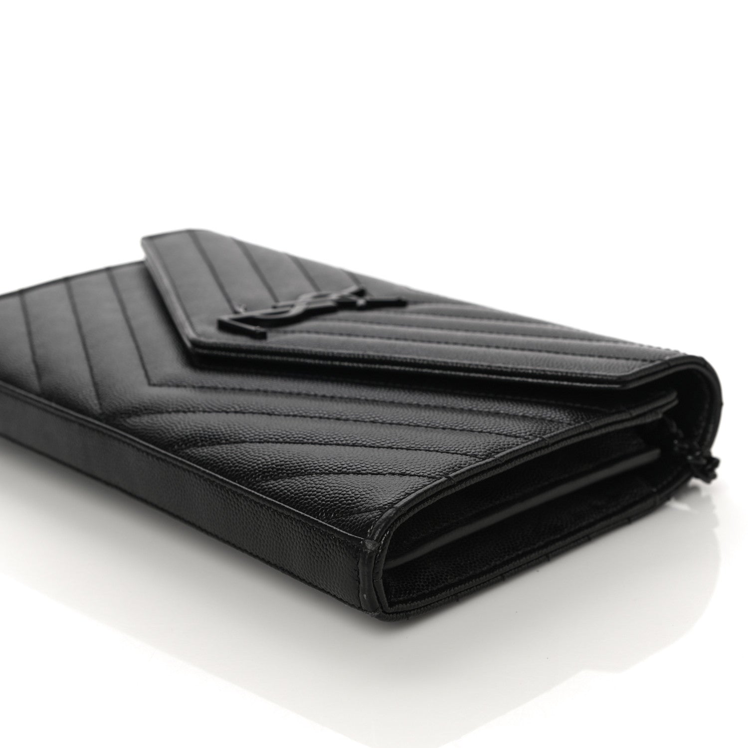 Saint Laurent Grain De Poudre Matelasse Chevron Monogram Chain Wallet Black 10 of 12