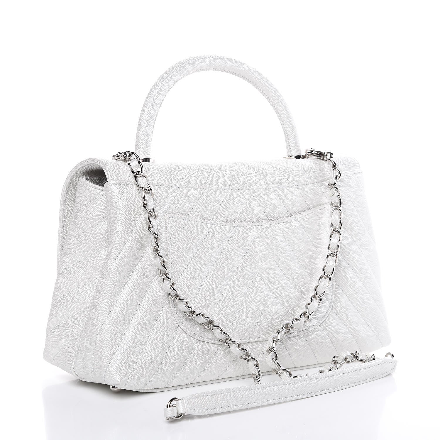 Chanel Iridescent Caviar Chevron Quilted Small Coco Handle Flap White 3 of 11
