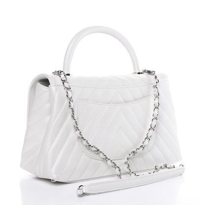 Chanel Iridescent Caviar Chevron Quilted Small Coco Handle Flap White 3 of 11