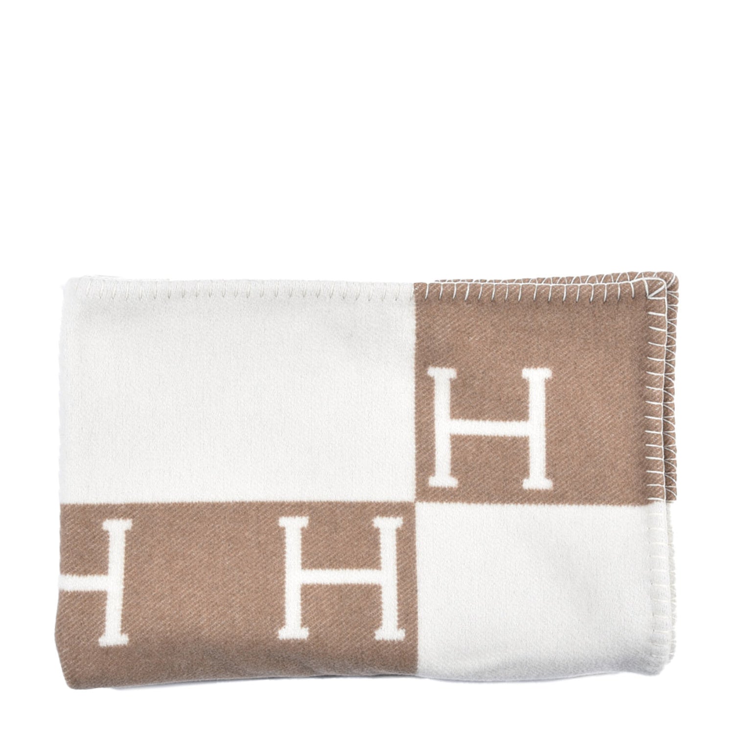 Hermes Wool Cashmere Avalon Baby Blanket Noisette Moyen White 2 of 3