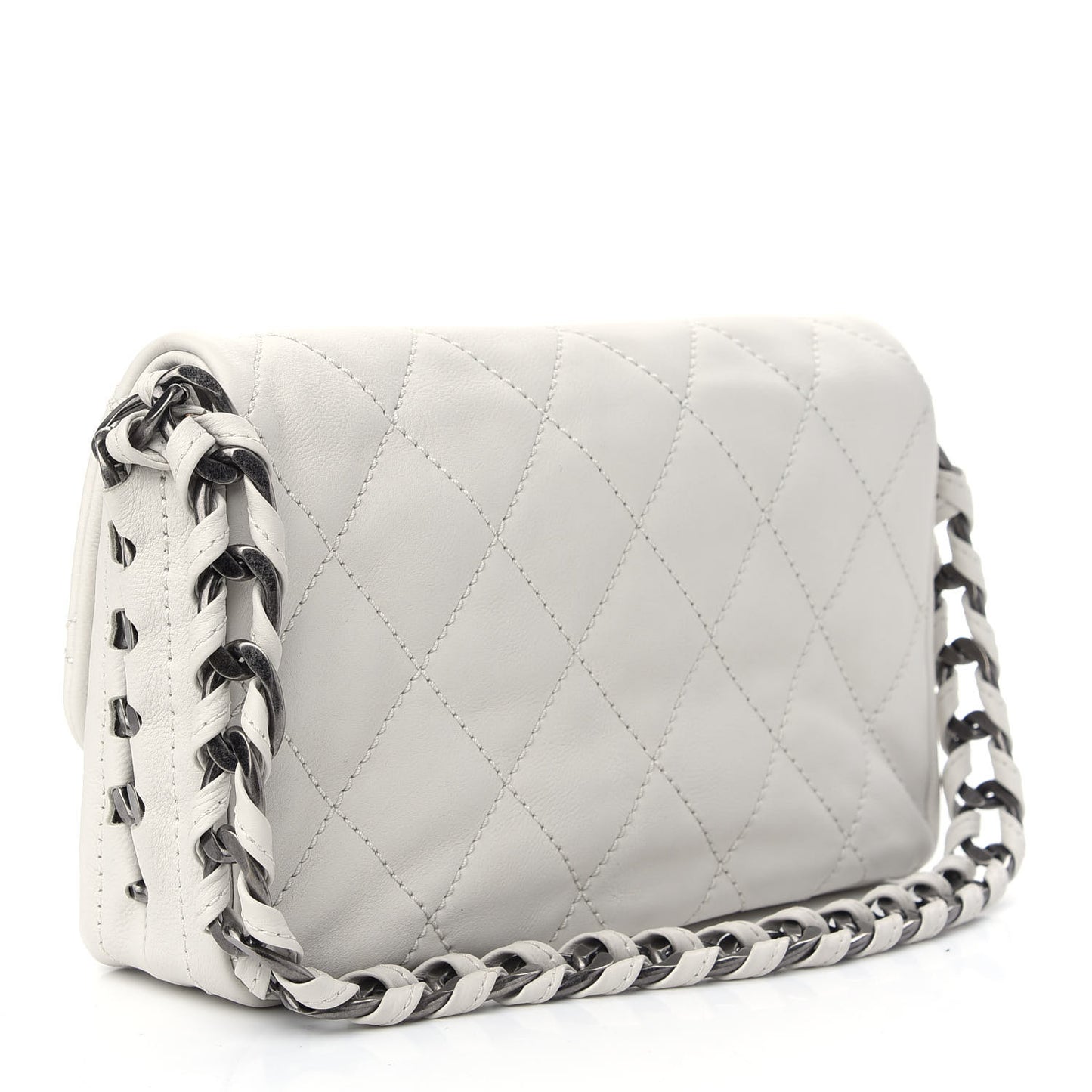 Calfskin Quilted Medium Modern Chain Flap White