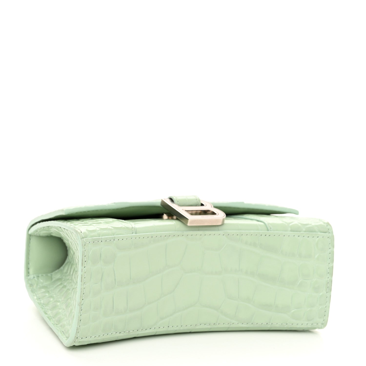 Balenciaga Shiny Calfskin Crocodile Embossed Hourglass Top Handle Bag XS Light Green 4 of 11
