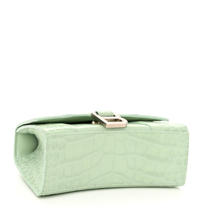Balenciaga Shiny Calfskin Crocodile Embossed Hourglass Top Handle Bag XS Light Green 4 of 11