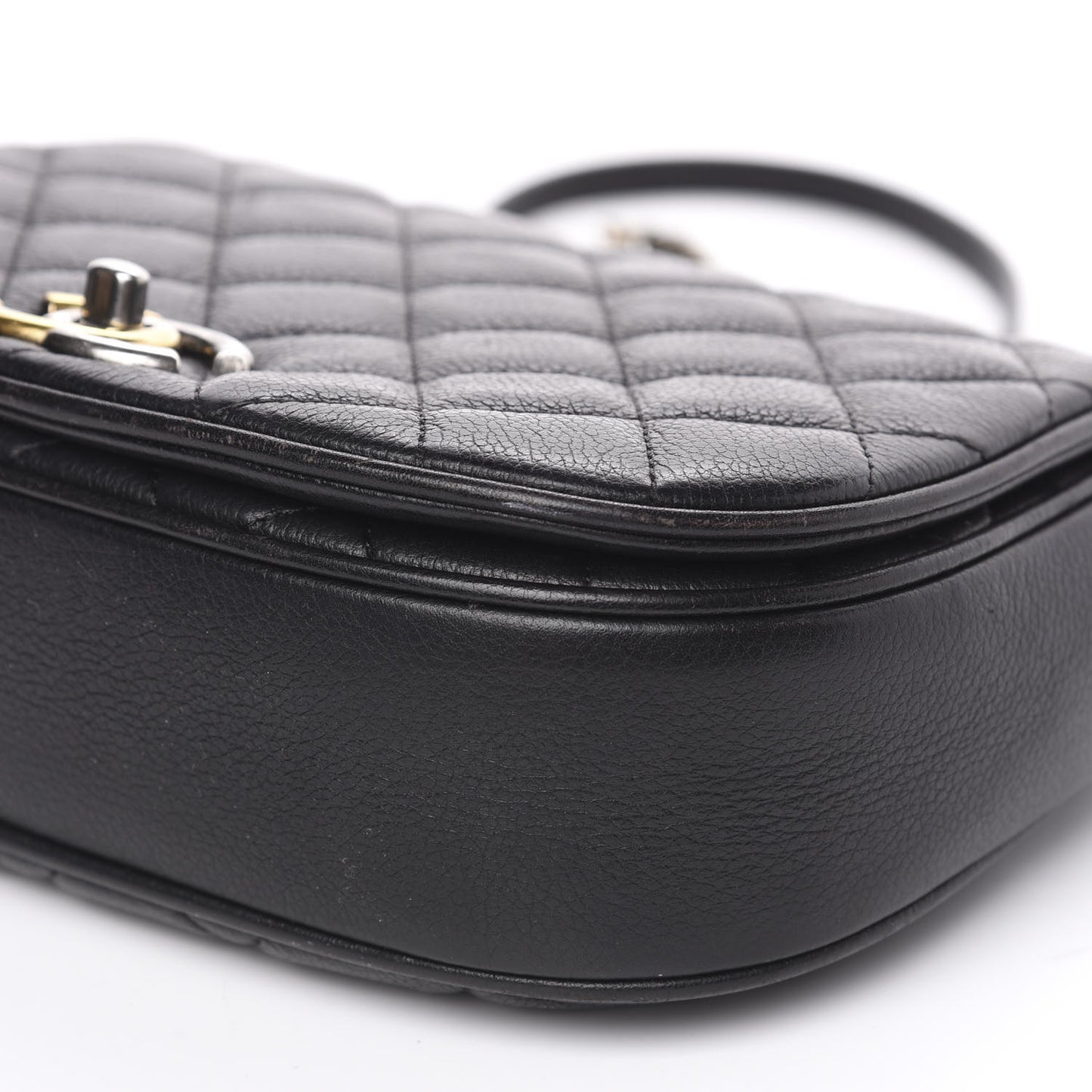 Calfskin Quilted Small Casual Pocket Messenger Flap Black