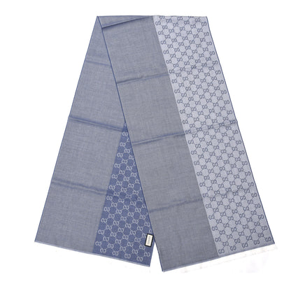 Gucci Wool GG Monogram HalfGG Fringe Scarf Ivory Sky Blue 2 of 4