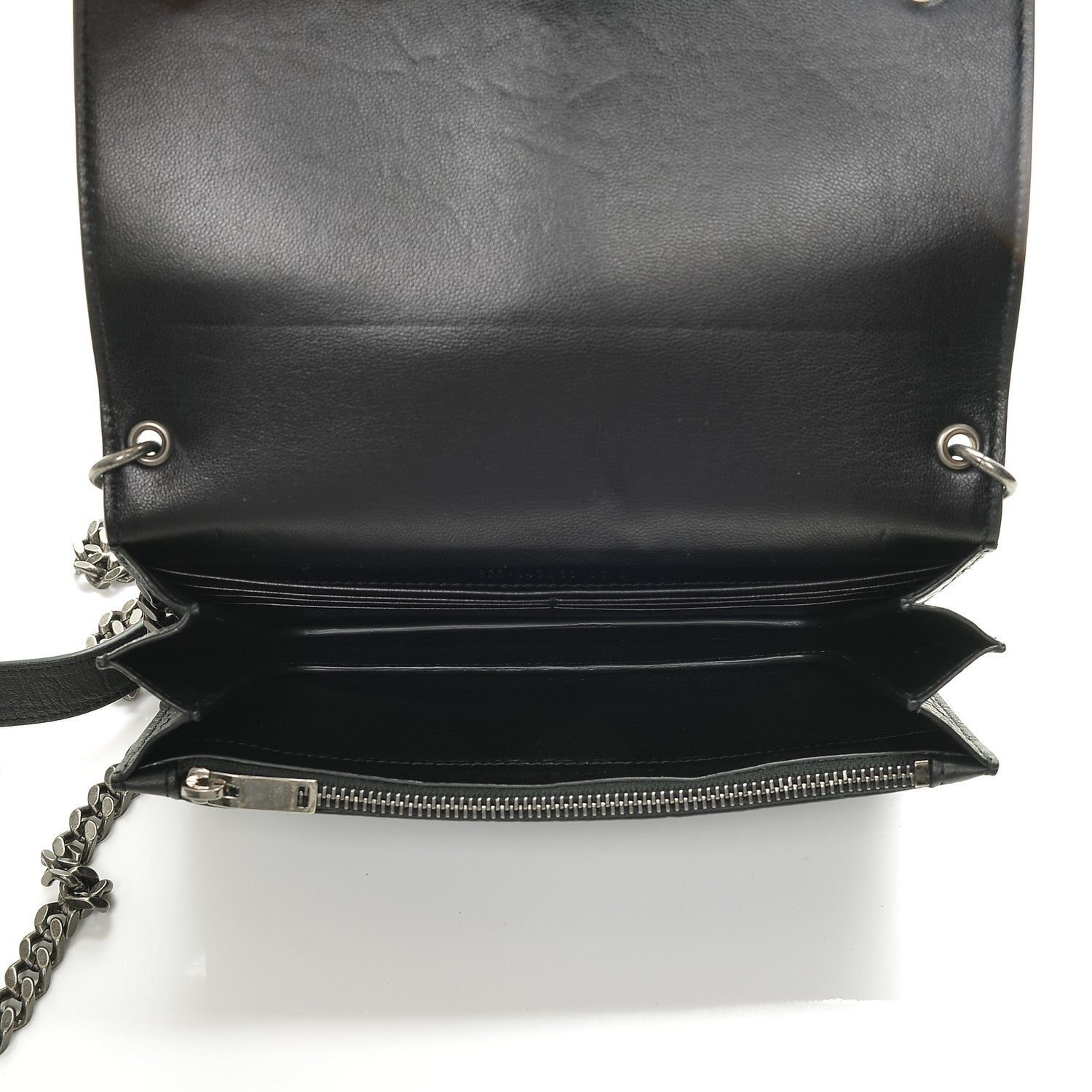 Saint Laurent Calfskin Crocodile Embossed Monogram Chain Wallet Black 5 of 6