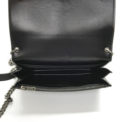 Saint Laurent Calfskin Crocodile Embossed Monogram Chain Wallet Black 5 of 6