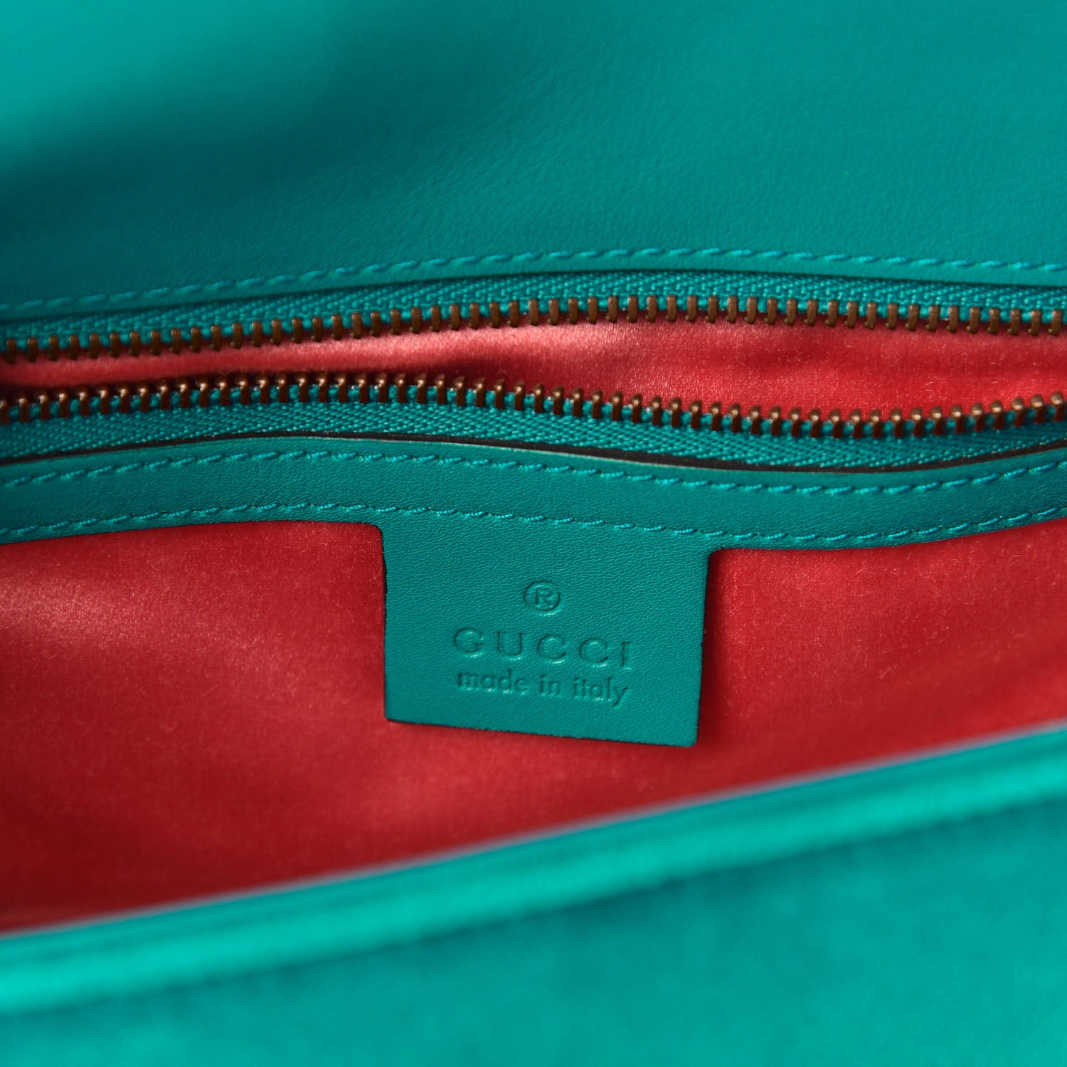 Gucci Velvet Matelasse Small GG Marmont Shoulder Bag Pavone Cyan 8 of 10