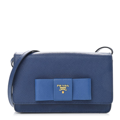 Prada Saffiano Fiocco Bow Flap Wallet Bluette Cobalto 1 of 9
