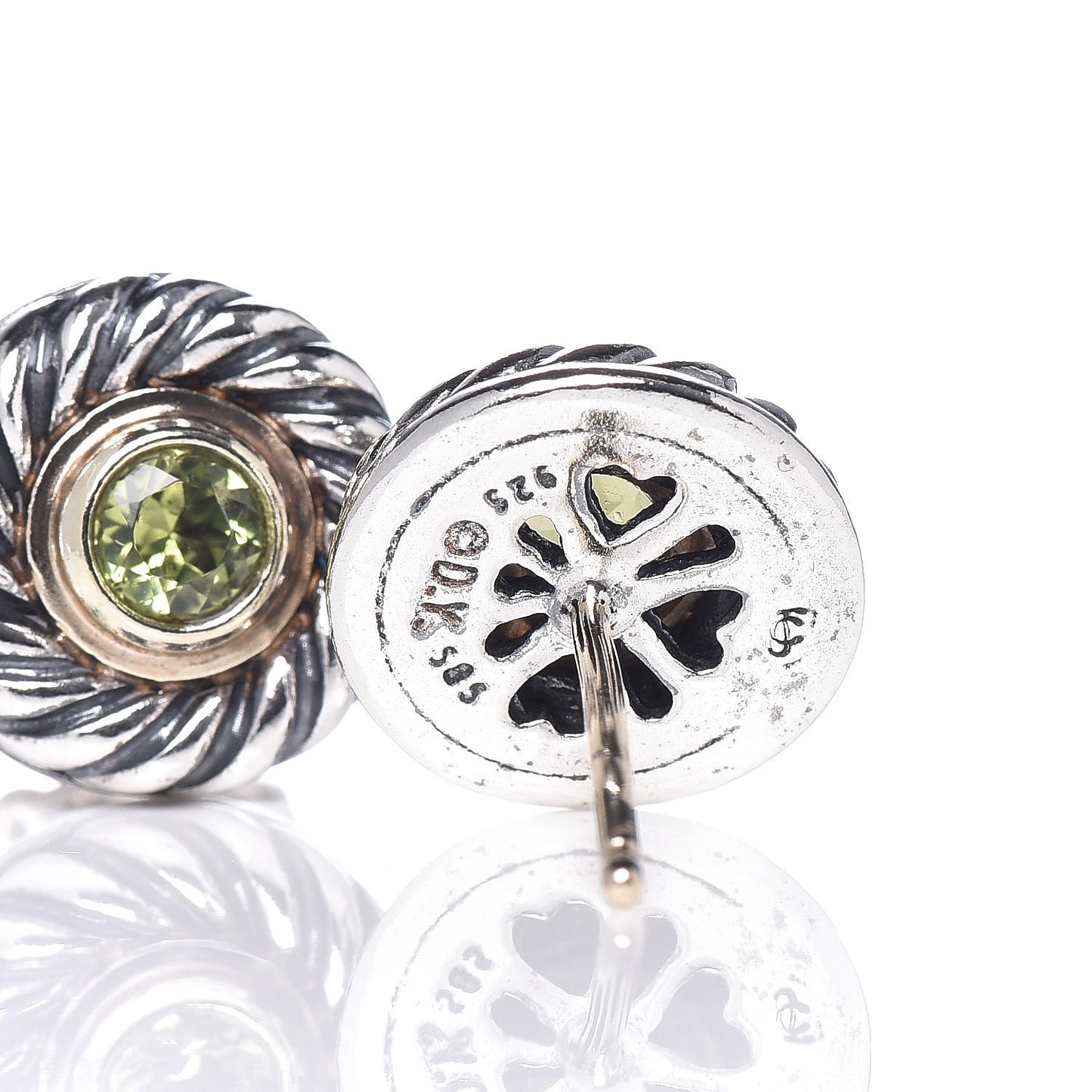 Sterling Silver 14K Yellow Gold Peridot Cookie Cable Earrings